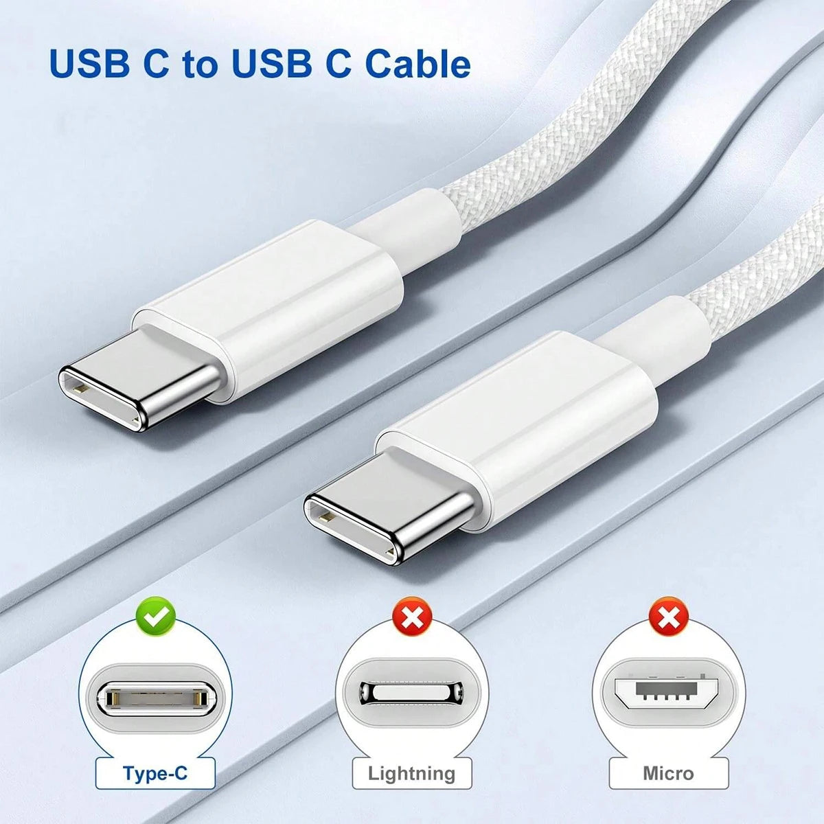60W nylon gevlochten USB C naar USB C snellaadkabel voor iPhone 16, 15, Samsung