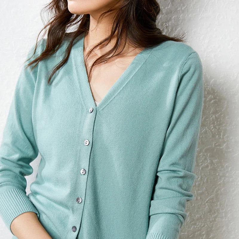 Enkelrijs V-hals Trui Cardigans Dames Basic Effen Kleur Lange Mouw