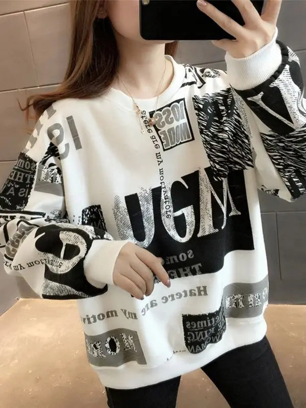 Long Sleeved Loose Plus Size Fashionable Age Reducing Hoodie Style for Chubby Girls Retro Western