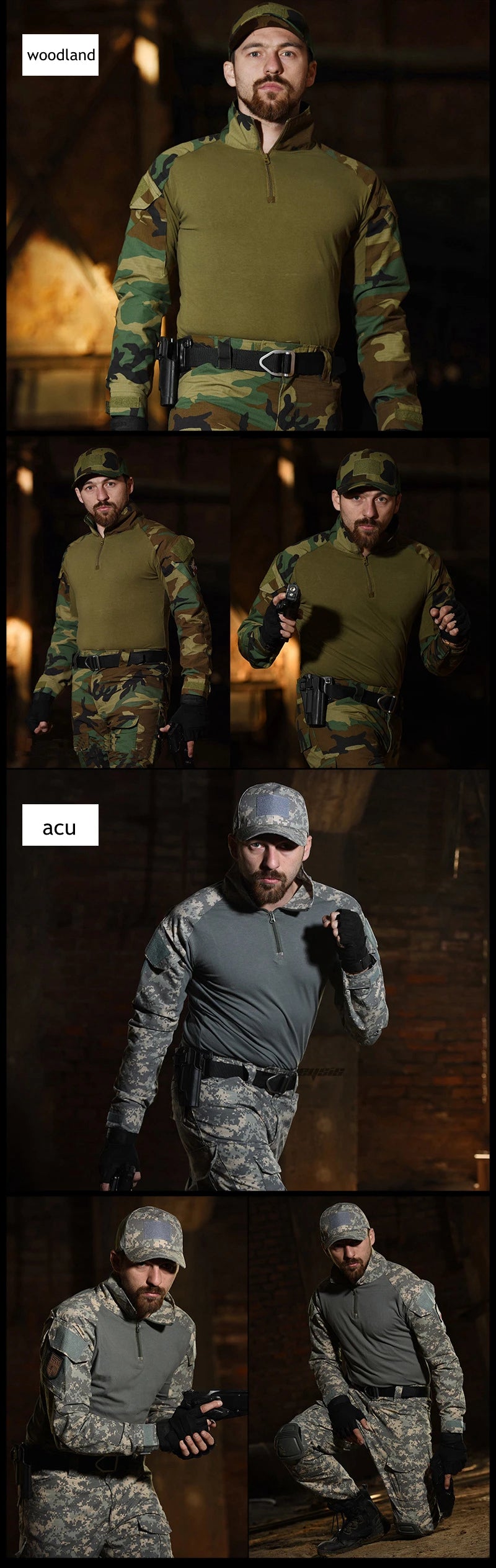 Tactical Camouflage Uniform Clothes Mens Outdoor Paintball Hunting Combat Shirt + Pants with Knee