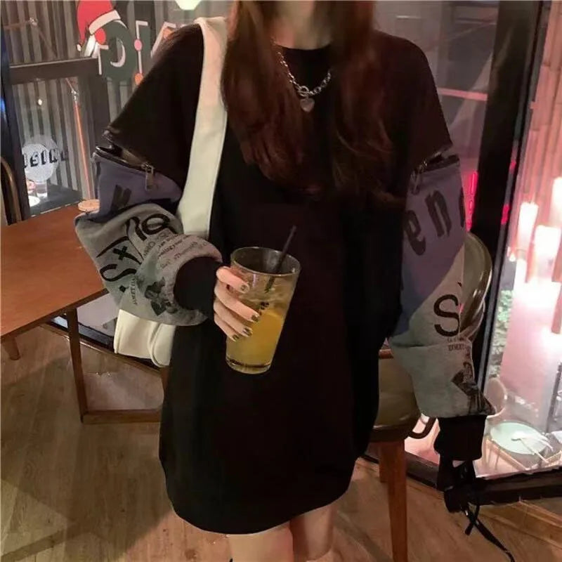 Autumn Fashion Korean Edition Design Sense Round Neck Pop Street Zipper Long Sleeve Panel Loose