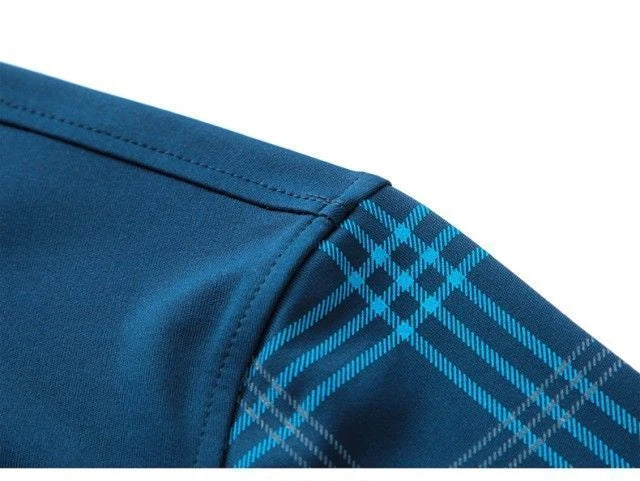 Spring Long Sleeve Polo Men s T shirt Turn down Collar Loose Solid Plaid Fashion