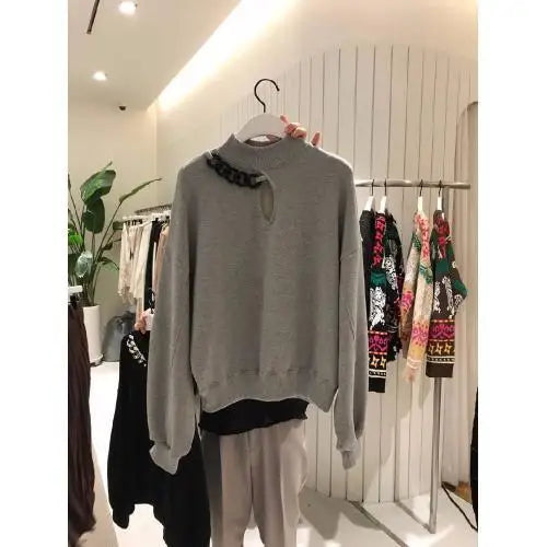 Loose Hollow Thin Sweatshirt Slim and Versatile Tops Ins Trendy