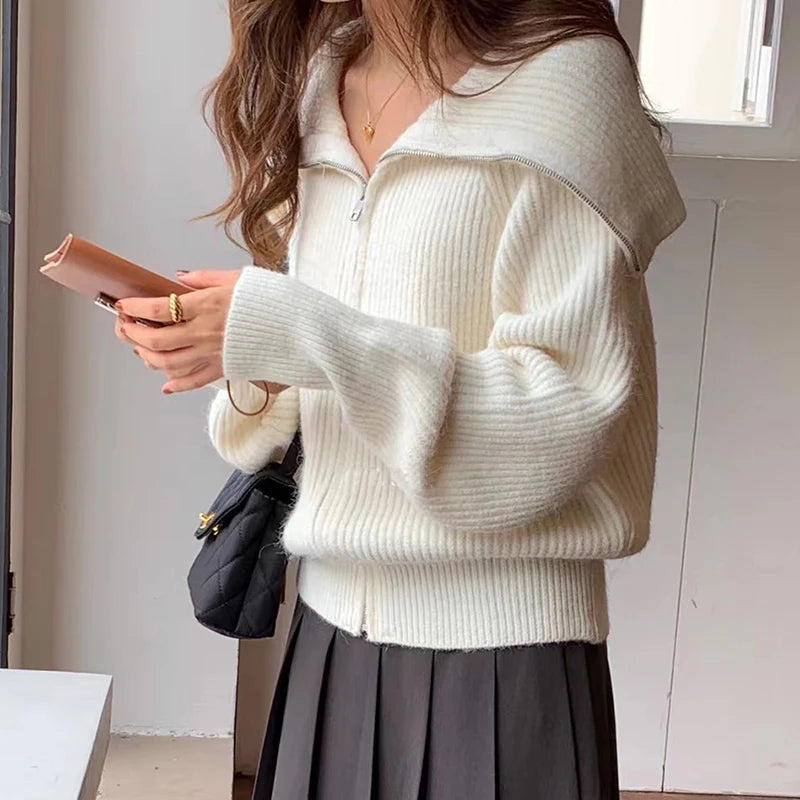 Heliar Dames Rits Cardigan Trui Omslagkraag Effen Gebreid Los Casual