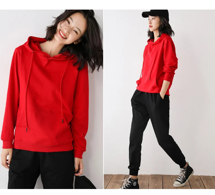 Dames Hoodies 100% Katoen Lente Herfst Losse Lange Mouwen Truien Effen