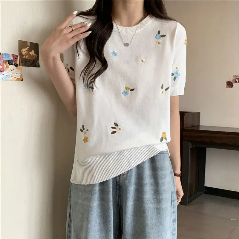 IJszijde Temperament Top voor Dames Trui Zomer Schouder Korte mouwen T-shirt