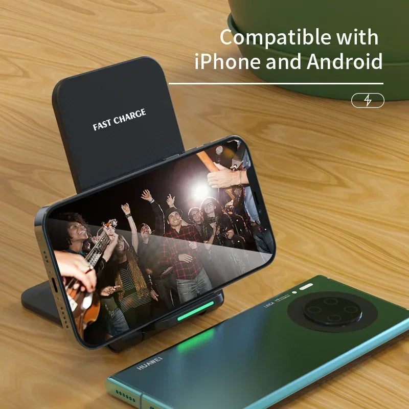 Беспроводное зарядное устройство с двумя катушками, подставка для iPhone 15 14 13 12 11 Pro Max Samsung