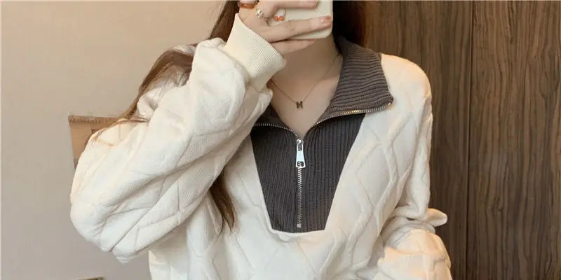 Driedimensionale sweatshirt met rits voor dames, herfst- en wintertop