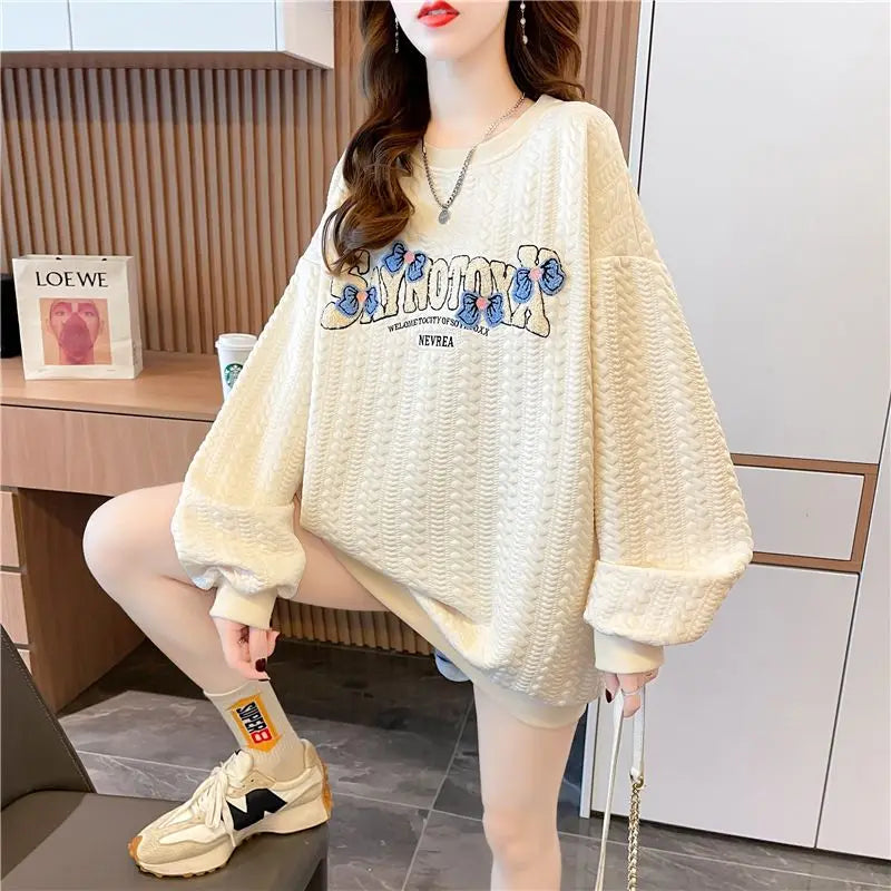 Hoodie Women s Korean Version Loose and Versatile Jacquard Design Lazy Style Thin Jacket