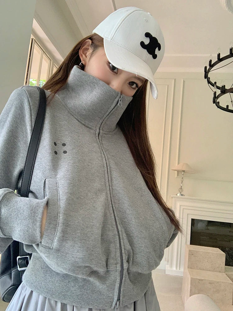 Coltruien voor dames, effen ritsontwerp, chique Koreaanse stijl, eenvoudig