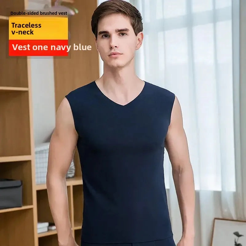 Heren thermisch dubbelzijdig fleece verdikt vest herfst winter naadloos warm