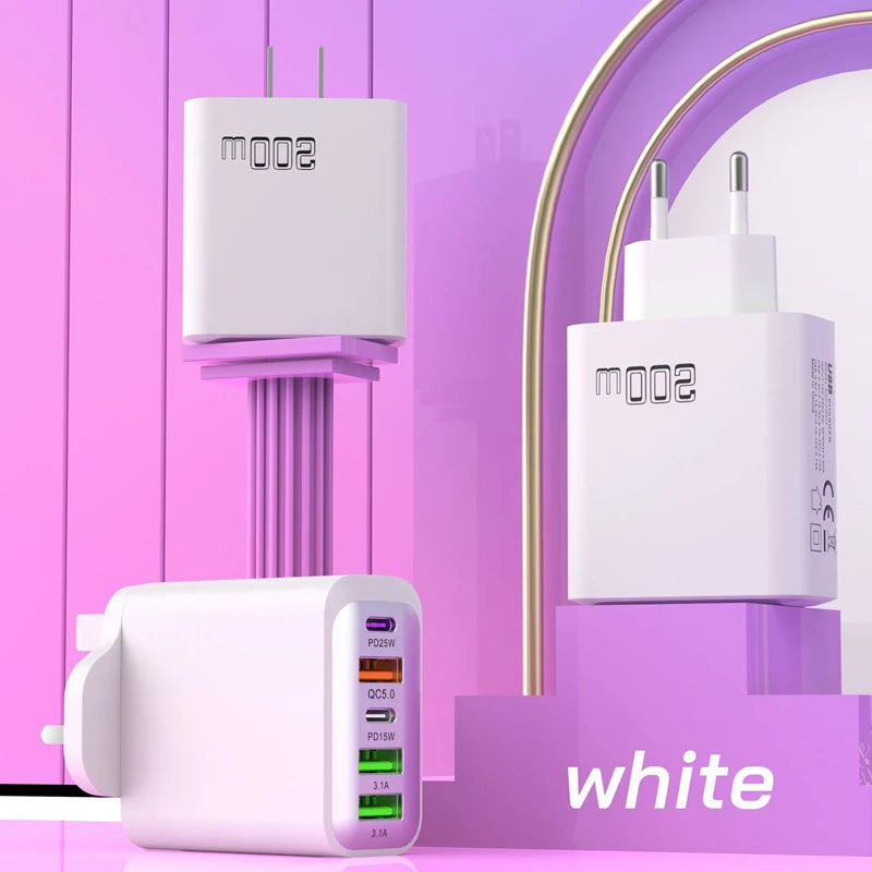 Total 200w Fast Charging Charger Five Ports Mobile Phone Charger 3u+2c