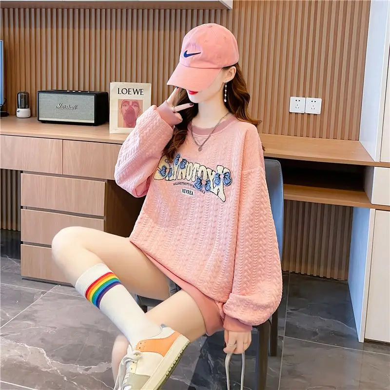 Hoodie Women s Korean Version Loose and Versatile Jacquard Design Lazy Style Thin Jacket