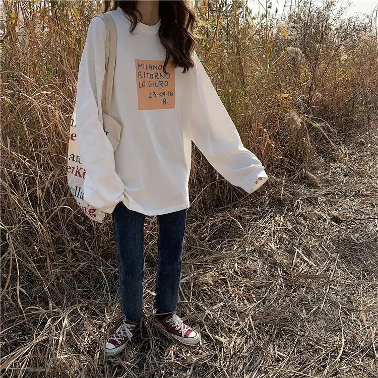 Cotton Loose Long Sleeved Top Women s Base T shirt