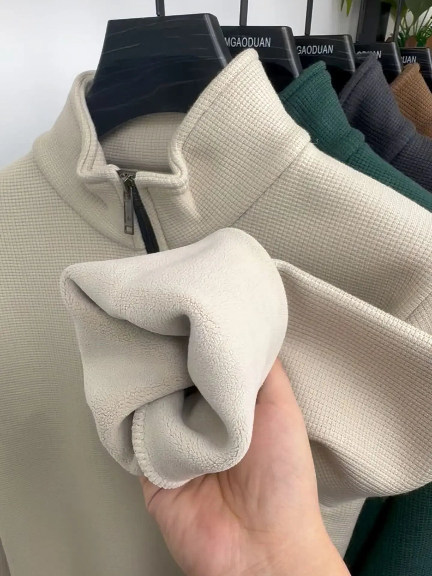 Thickened Fleece Zipper Hoodie Men s Long Sleeve Stand Collar Warm Outerwear Shirt Autumn Winter