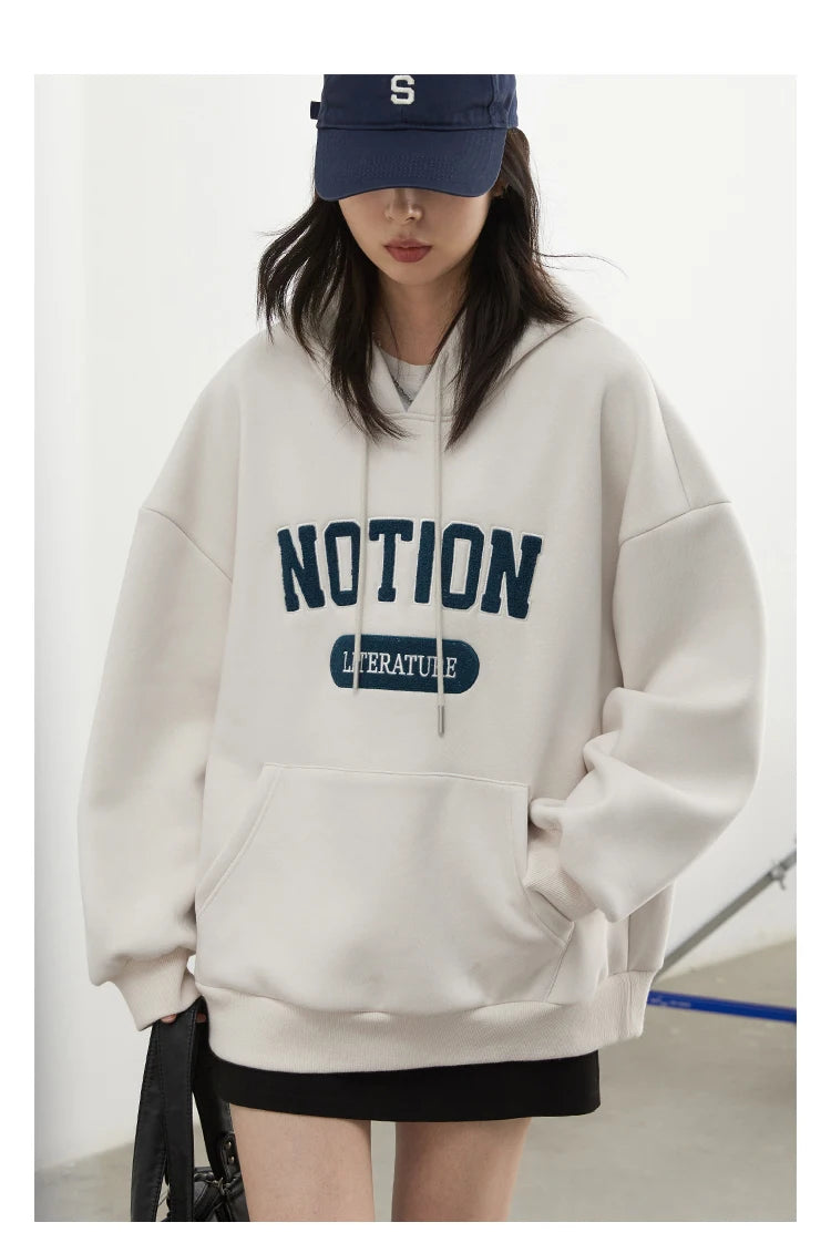 Chic VEN Women Sweatshirts Loose Casual Oversized Hooded Letter Patch Hoodie Female Fleece Woman Top