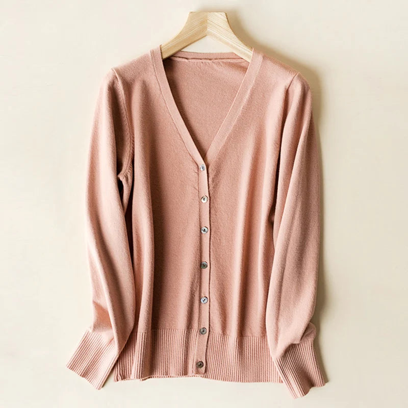 Enkelrijs V-hals Trui Cardigans Dames Basic Effen Kleur Lange Mouw