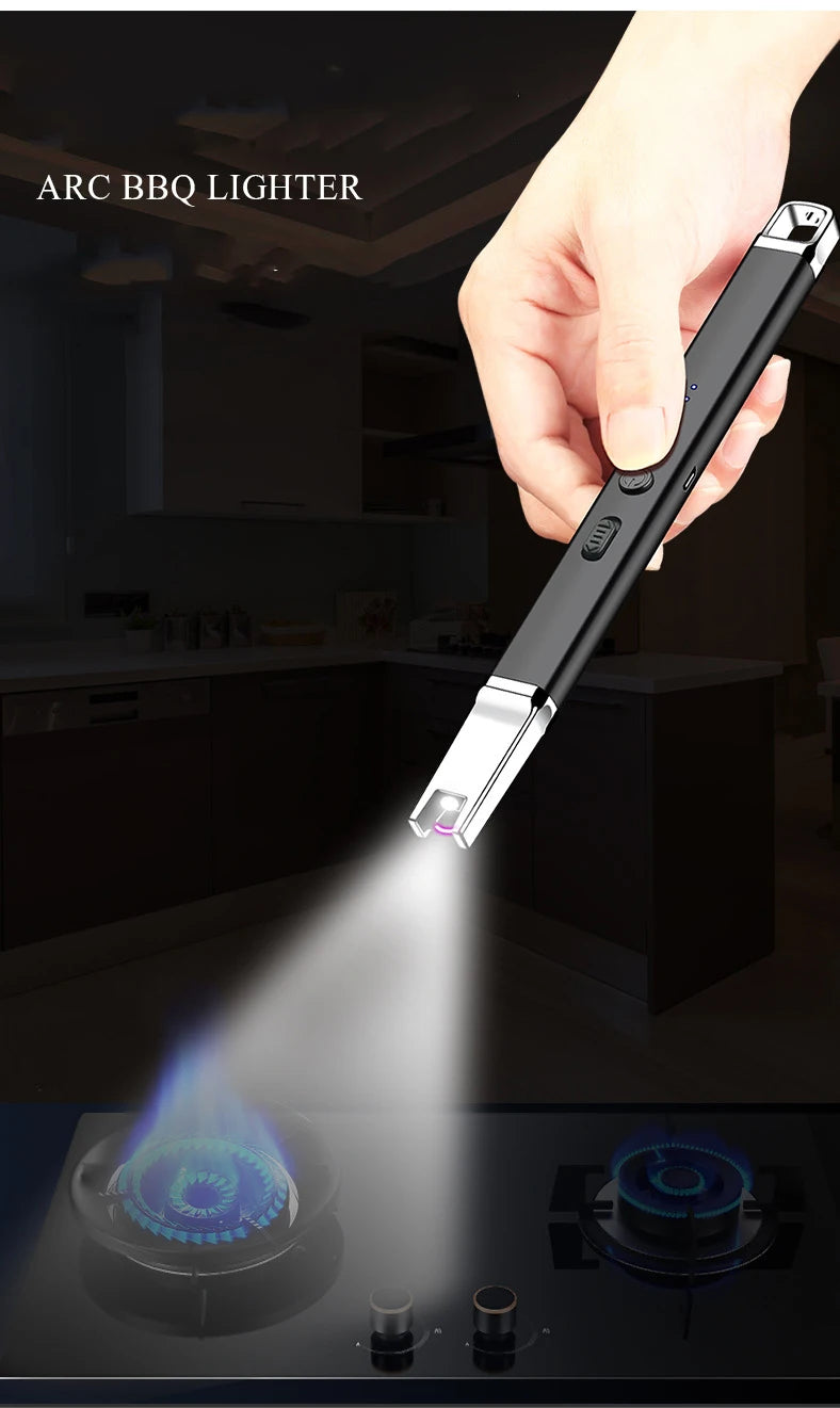 USB elektrische oplaadbare lange LED plasma boog vlamloze keuken aansteker voor