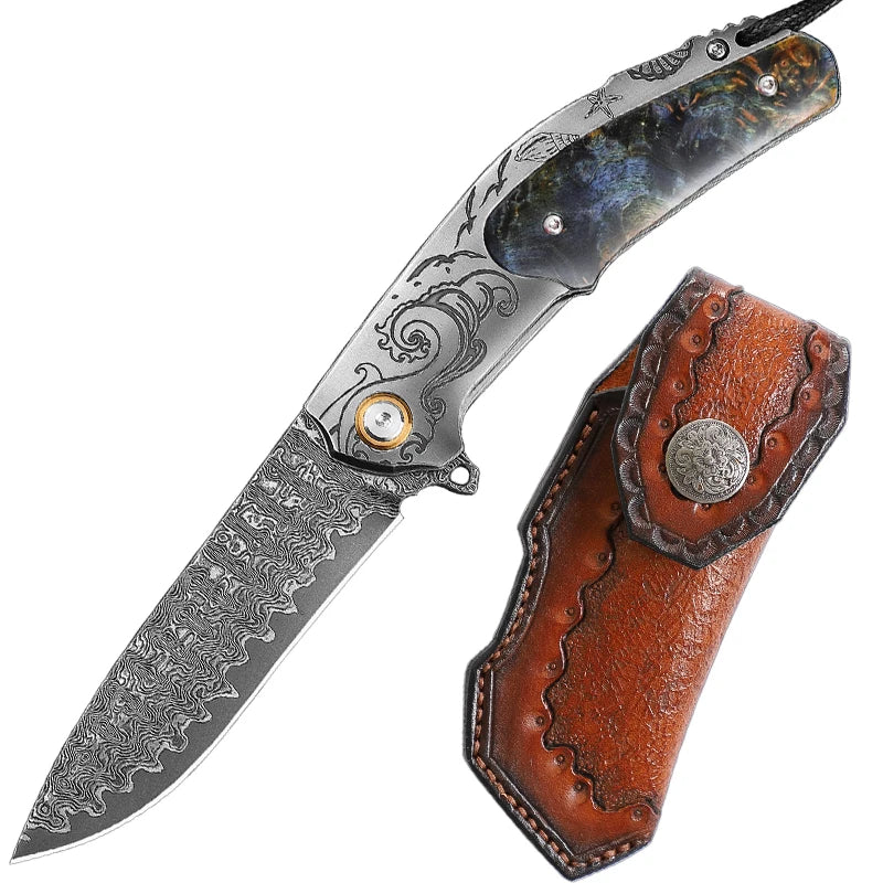 Handmade Damascus Steel Pocket Knife, Men s and Women s Folding Knife, Outdoor