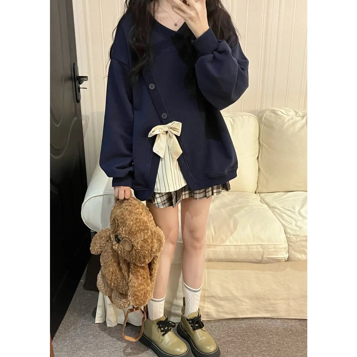 Irregular Patchwork Design Loose Plush Thickened Sweatshirt