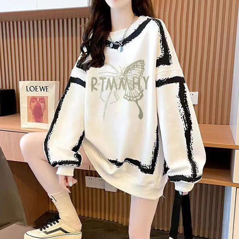 Dameskleding Koreaanse vlinderprint streetwear Y2K sweatshirt casual oversized tuniek hoodie O