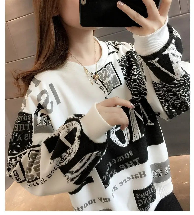 Long Sleeved Loose Plus Size Fashionable Age Reducing Hoodie Style for Chubby Girls Retro Western