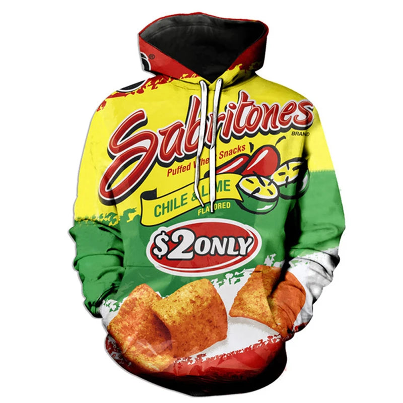 Cheetos Snack Hoodeis Men Fashion Funny 3D Printed Long Sleeve Sweatshirts Women Casual Harajuku Hip
