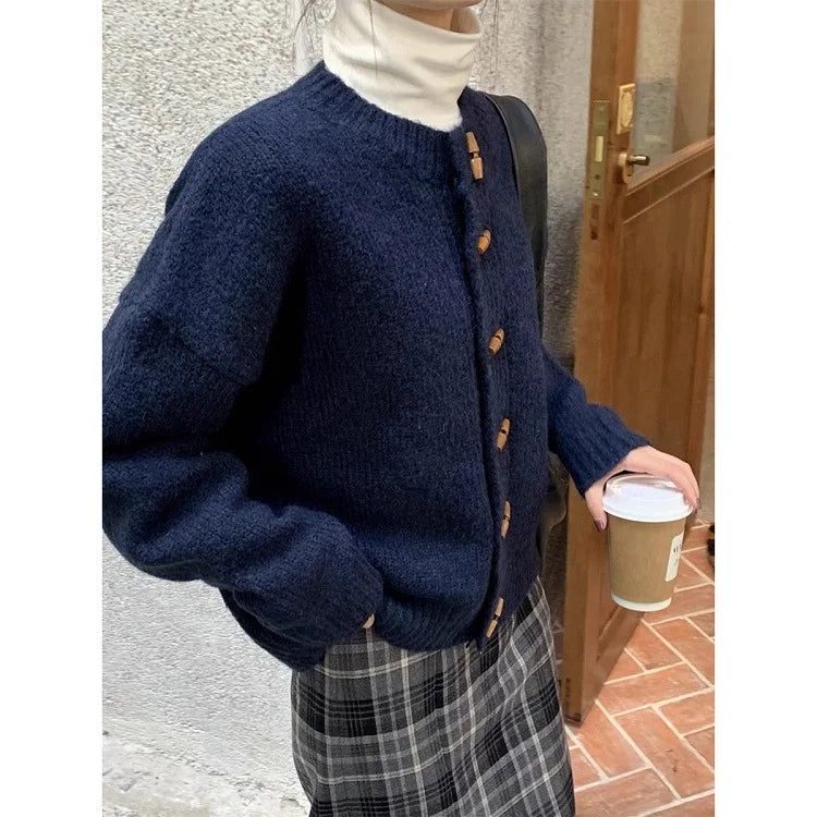 Retro hoornknopen trui herfst winterjas Koreaanse stijl gebreide cardigan buitentop dames s