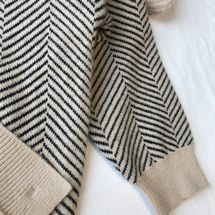 Bornladies Dames Trui Herfst Winter V-hals Gestreept Losvallend Cardigan