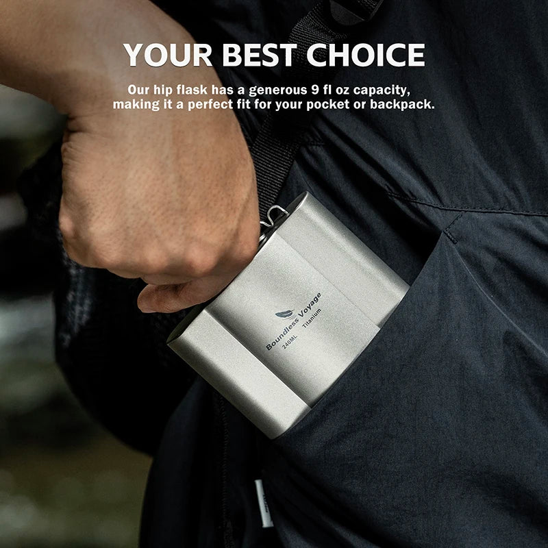 Фляжка Boundless Voyage Titanium Hip Flask 180 мл / 240 мл, ультралегкая, маленькая бутылка для ликера
