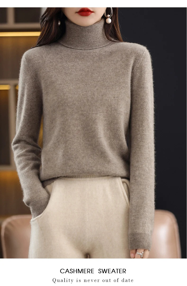 Женские кашемировые свитера с длинными рукавами, свободные женские водолазки, модные пуловеры