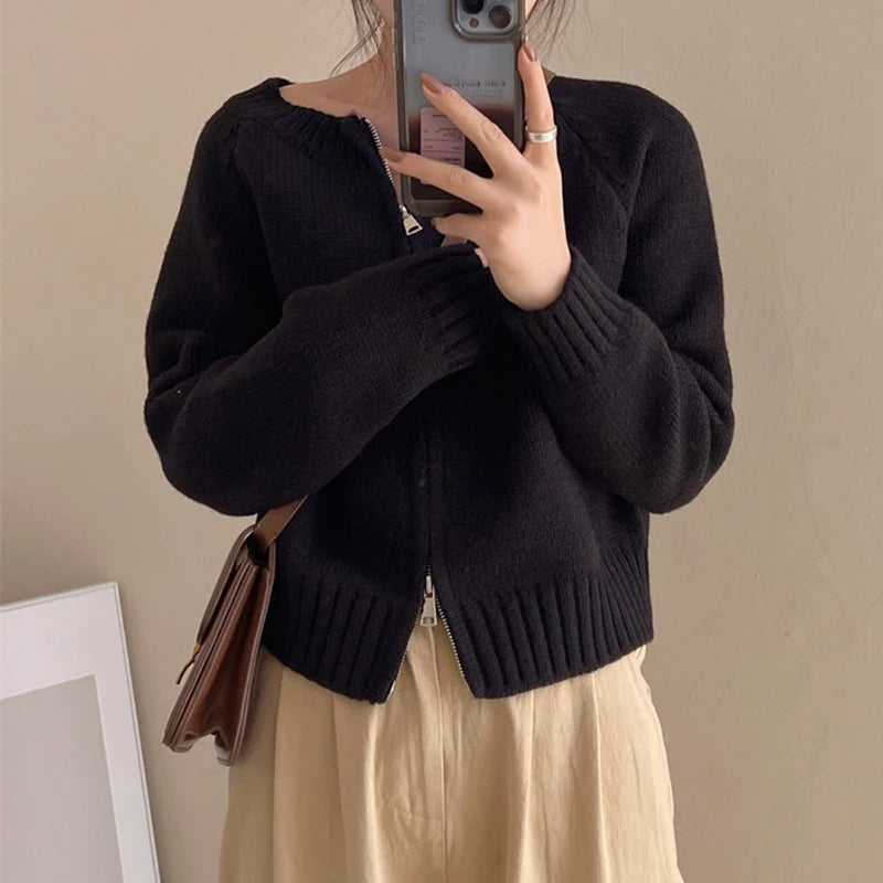 Heliar Dames Effen Rits Gebreide Cardigan Truien Casual Breiwerk Jas Lang