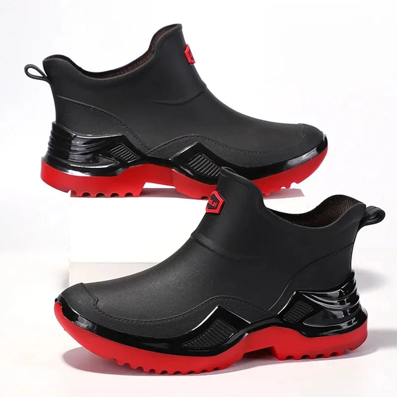 Korean Style Short Sporty Rain Boots Thickened Wide Comfortable Men s Slip On Water Shoes Anti