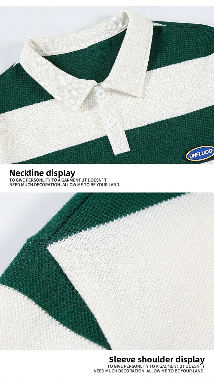 Loose Unisex Spring Autumn Trendy Striped Sweatshirt Cotton Polyester Material Couple Hong Kong
