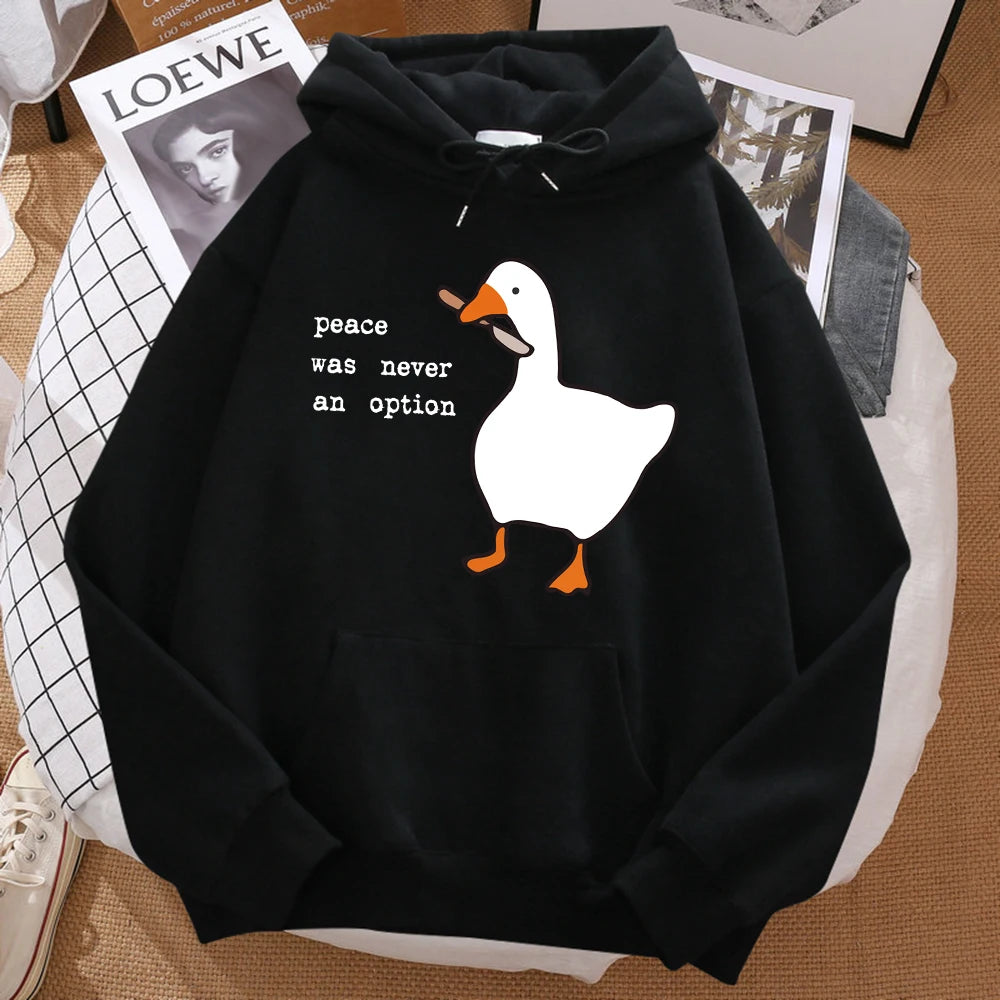 Peace Was Never An Option Printed Sweatshirt Men Street Oversize Autumn Hooded