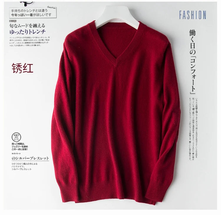Classic Pullover V Neck Sweater Men Autumn Winter Cashmere Cotton Blend Warm Jumper Clothes Pull