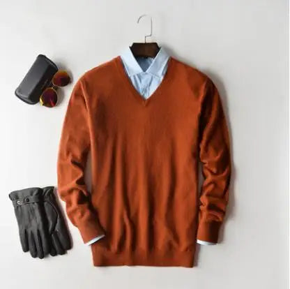 Classic Pullover V Neck Sweater Men Autumn Winter Cashmere Cotton Blend Warm Jumper Clothes Pull