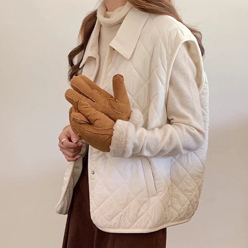 Koreaanse zakken mouwloos warm vest dames herfst winter omslagkraag