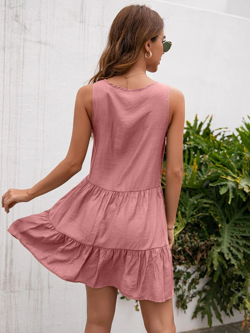 Casual dames zomer kwastjes kant hoge taille mouwloze korte mini-jurk vestido