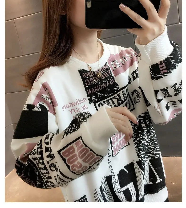 Long Sleeved Loose Plus Size Fashionable Age Reducing Hoodie Style for Chubby Girls Retro Western
