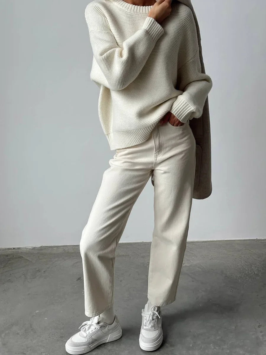 Bornladies Knitted Round Neck Sweater Women s Autumn Winter Loose Casual Thick