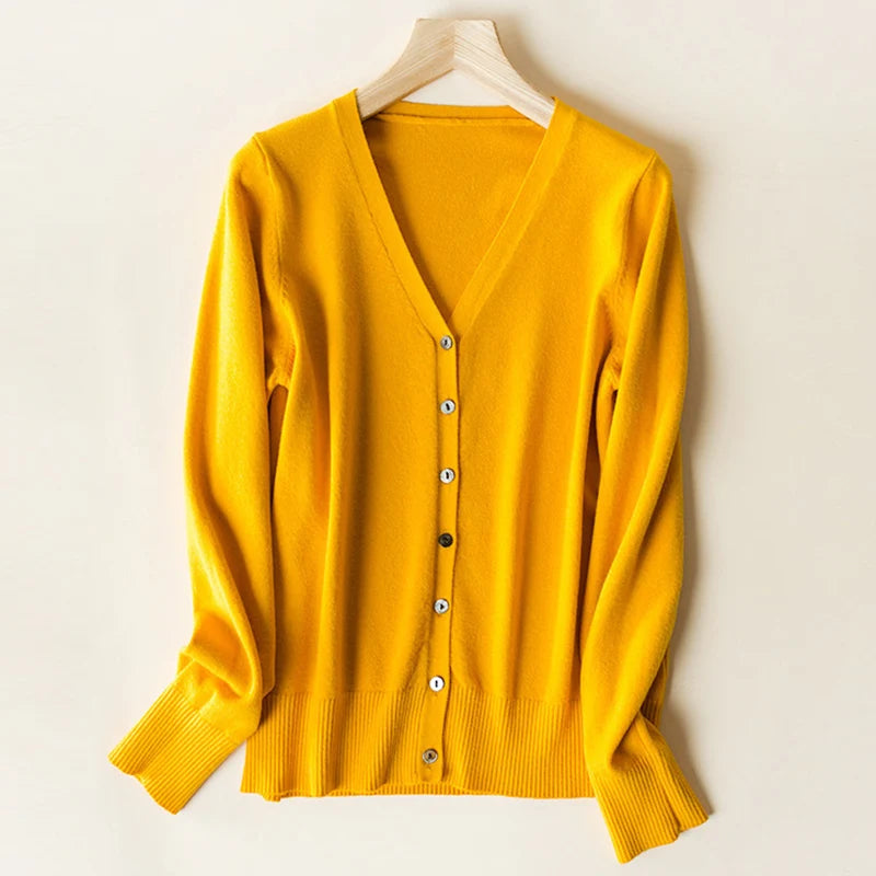 Enkelrijs V-hals Trui Cardigans Dames Basic Effen Kleur Lange Mouw