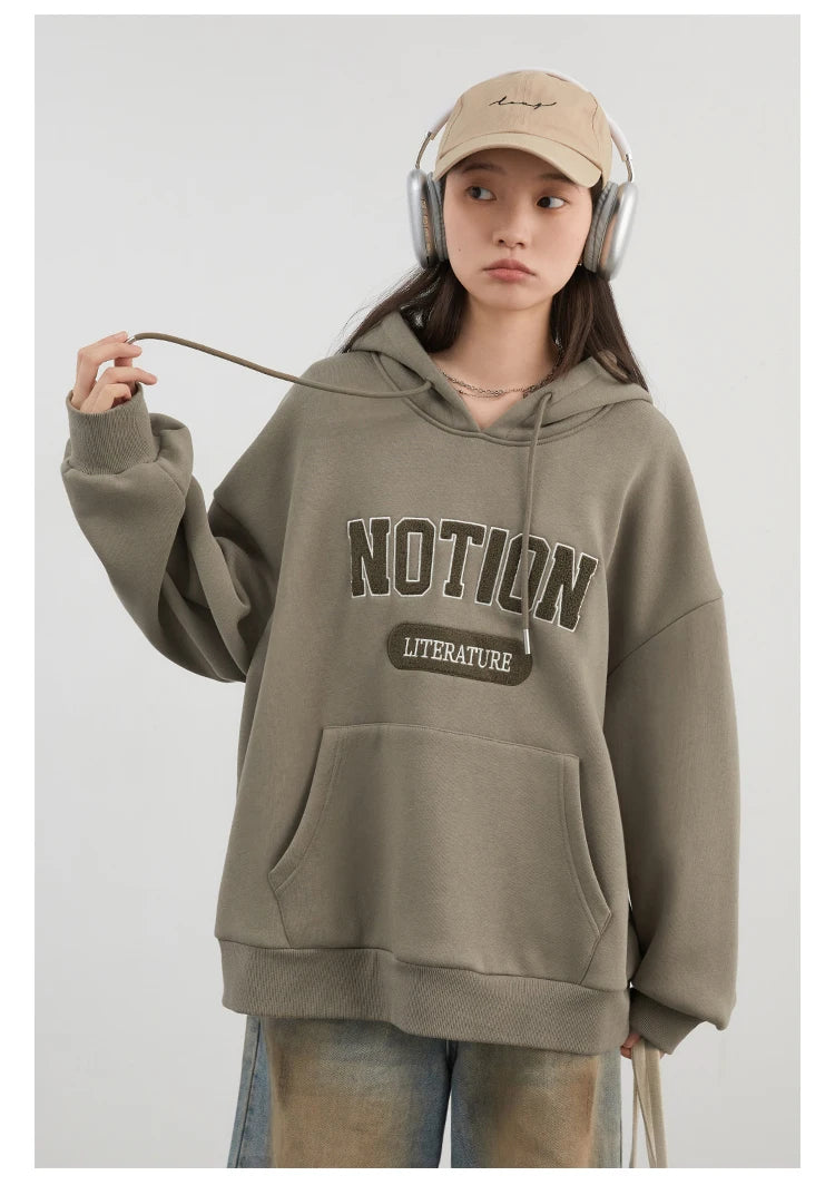 Chic VEN Women Sweatshirts Loose Casual Oversized Hooded Letter Patch Hoodie Female Fleece Woman Top