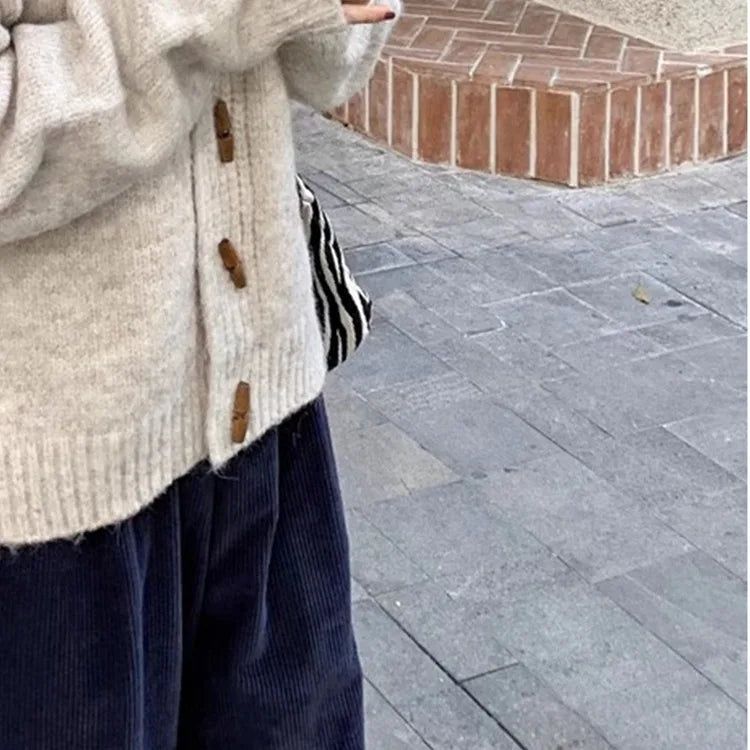 Retro hoornknopen trui herfst winterjas Koreaanse stijl gebreide cardigan buitentop dames s