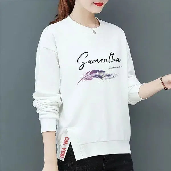 Women s Pure Cotton Sweatshirt Women 100 Cotton Korean Loose Large Size Slim Long sleeved Top