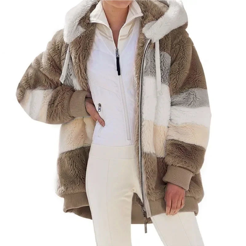 Oversized jas voor dames, herfst/winter, warme, zachte capuchon met capuchon