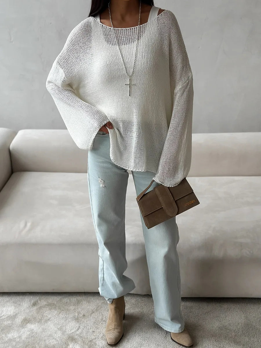 Bornladies Simple Solid Color Long Sleeved Sweater Women s Spring Knitted Hollow