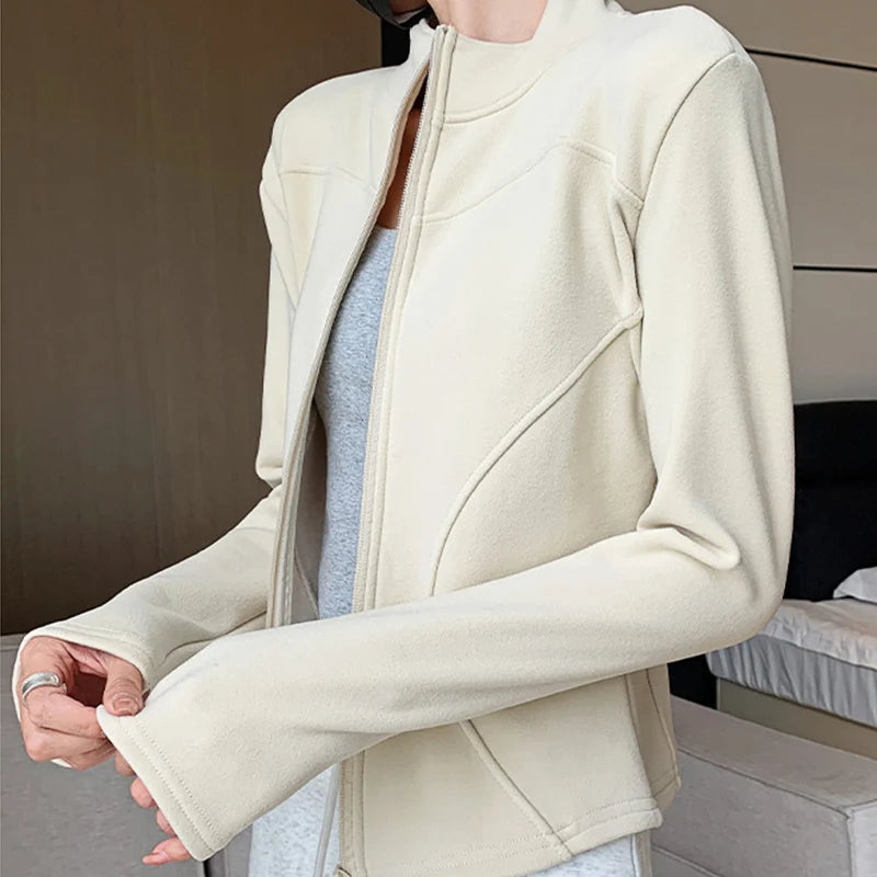 Sportieve Slim Fit Korte Jassen Dames Herfst Winter Chic Opstaande Kraag Lang