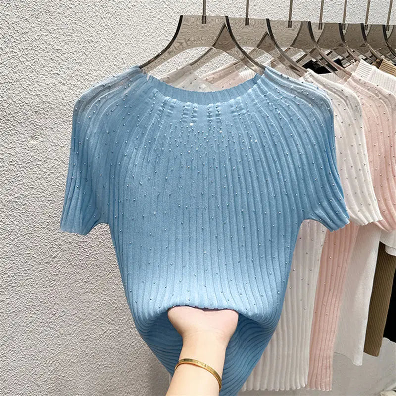 Slanke Diamond Ice Silk dunne trui top voor vrouwen Sweet Girl Slim en slank