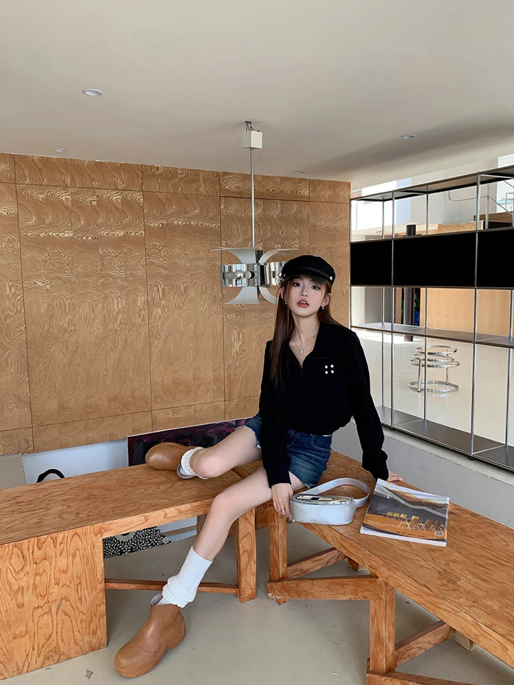 Coltruien voor dames, effen ritsontwerp, chique Koreaanse stijl, eenvoudig